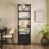 Walker Edison Transitional Reeded Narrow Open Bookshelf with Drawer Home Office Living Room, Bedroom, 4-Shelf Bookcase with Bottom Storage, 22 Inch, Black(Black)