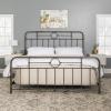 Walker Edison Vintage Antique Metal Iron Pipe King Size Bed Headboard Footboard Bed Frame Bedroom, King, Bronze(Bronze)