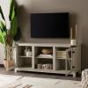 Walker Edison Wesley Modern Farmhouse Glass Door TV Stand for TVs up to 65 Inches, 58 Inch, Stone Grey, Without Fireplace(Stone Grey)