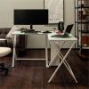 Walker Edison Wright Modern X Leg Glass Top Corner Computer Gaming L Shape Desk Home Office, 51 Inch, White