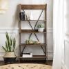Walker Edison X Back Modern Farmhouse Wood Bookcase Bookshelf Home Office Living Room Storage, 4 Shelves, Brown(Brown)
