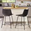 Walker Edison Xuma Modern Faux Leather Armless Low Back Counter Stool, Set of 2, Whiskey Brown(Modern Black)