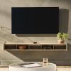 Walker Edison Zee Modern Floating Mounted Minimalist TV Stand, 65 Inch Length, for TVs up to 70 Inches, Solid Black(Coastal Oak)