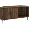 Walker Edison 2 Door Glass Shelf Corner Stand Console, fits TVs up to 55″, 48, Dark Walnut