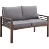 Walker Edison 2 Person Outdoor Patio Modern Wood and Metal Loveseat with Washable Cushions All Weather Backyard Conversation Garden Poolside Balcony, 48 Inch, Dark Brown and Grey(Loveseat)