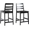 Walker Edison 2-Piece Modern Solid Wood Ladder-Back Counter Stool, Set of 2, Black(Black)