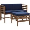 Walker Edison AZWSAN3PCDBBU Ravello Modular 3 Piece Outdoor Patio Set, Navy Blue/Dark Brown(Navy Blue / Dark Brown)