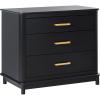 Walker Edison Contemporary Modern Solid Red Oak Veneer 3-Drawer Nightstand, Easy to Assemble Drawers, Storage for Bedroom, 3-Drawer Nightstand, 30.25 Inch, Black(Black)