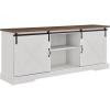 Walker Edison Corbin Modern Farmhouse Sliding X Barn Door TV Stand for TVs up to 80 Inches, 70 Inch, Reclaimed Barnwood and Brushed White(White)