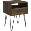 Walker Edison Croft Modern Small Bed Side Table Nightstand with Drawer Accent Table, 18 Inch, Dark Walnut(Dark Walnut)