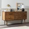 Walker Edison Deluca Boho Solid Wood 2 Door Sideboard with Prism Detail, 58 Inch, Caramel(Brown)