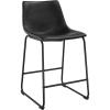 Walker Edison Douglas Urban Industrial Faux Leather Armless Bar Chairs, Set of 2, Black(Black)
