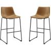 Walker Edison Douglas Urban Industrial Faux Leather Armless Bar Chairs, Set of 2, Black(Whiskey Brown)