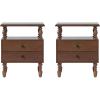 Walker Edison Easy Assembly Wood 2 Drawer Spindle Nightstand – Natural(Dark Brown)