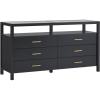 Walker Edison Isla Modern Solid Wood 6 Drawer Dresser with Glass Top, 60 Inch, Black(Black)