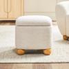 Walker Edison Linley Contemporary Large Storage Bouclé Ottoman with Wood Legs, Ivory(Ivory)