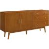 Walker Edison Mid-Century Modern Wood Kitchen Buffet Sideboard Entryway Serving Storage Cabinet Doors-Dining Room Console, 70 Inch, Walnut(Acorn)
