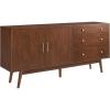 Walker Edison Mid-Century Modern Wood Kitchen Buffet Sideboard Entryway Serving Storage Cabinet Doors-Dining Room Console, 70 Inch, Walnut(Walnut)
