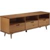Walker Edison Millie Mid Century Modern 3 Drawer Solid Wood Low Stand for TVs up to 80 Inches, 70 Inch, Caramel(Caramel)