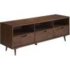 Walker Edison Millie Mid Century Modern 3 Drawer Solid Wood Low Stand for TVs up to 80 Inches, 70 Inch, Caramel(Walnut)