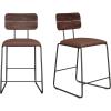 Walker Edison Modern 2-Piece Minimalist Counter Stools with Wooden Back, Set of 2, Black(Brown)