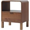 Walker Edison Modern Curved-Top Solid Wood 1-Drawer Nightstand with Open Cubby, 24 Inch, Brown(Brown)