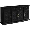 Walker Edison Modern Wood Glass Door Buffet Sideboard Living Room-Entryway Serving Storage Cabinet Doors-Dining Room Console, 60 Inch, Dark Teal(Black)