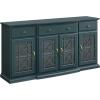 Walker Edison Modern Wood Glass Door Buffet Sideboard Living Room-Entryway Serving Storage Cabinet Doors-Dining Room Console, 60 Inch, Dark Teal(Dark Teal)