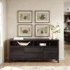Walker Edison Nash Modern Farmhouse Rustic Solid Oak Wood Sideboard with Storage, 65 inch, Black(Black)