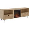 Walker Edison Payton Coastal Rattan-Drawer Fireplace TV Stand for TVs up to 75 Inches 70 Inch Coastal Oak(Coastal Oak)