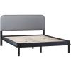 Walker Edison Queen Contemporary Solid Wood Bed, Curved Upholstered Headboard, Platform Bed No Box Spring Required, Queen Size, English Oak/Grey(Black)