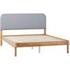 Walker Edison Queen Contemporary Solid Wood Bed, Curved Upholstered Headboard, Platform Bed No Box Spring Required, Queen Size, English Oak/Grey(English Oak)