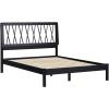 Walker Edison Queen Transitional Geometric X Pattern Headboard Solid Wood Bed, Queen Size, Caramel(Black)