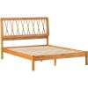 Walker Edison Queen Transitional Geometric X Pattern Headboard Solid Wood Bed, Queen Size, Caramel(Caramel)