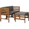 Walker Edison Ravello Contemporary 3 Piece Acacia Wood Outdoor Modular Chat Set with Cushions, Set of 3, Dark Brown(Brown)