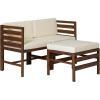Walker Edison Ravello Contemporary 3 Piece Acacia Wood Outdoor Modular Chat Set with Cushions, Set of 3, Dark Brown(Dark Brown)