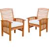 Walker Edison Rendezvous Modern 2 Piece Solid Acacia Wood Slat Back Outdoor Dining Chairs, Set of 2, Dark Brown(Brown)