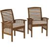 Walker Edison Rendezvous Modern 2 Piece Solid Acacia Wood Slat Back Outdoor Dining Chairs, Set of 2, Dark Brown(Dark Brown)