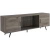 Walker Edison Saxon Mid Century Modern 2 Door Glass Shelf TV Stand for TVs up to 80 Inches, 70 Inch, Dark Walnut(Grey)