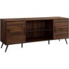 Walker Edison Saxon Mid Century Modern Glass Shelf TV Stand for TVs up to 65 Inches, 60 Inch, Walnut(Walnut)
