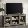 Walker Edison Wesley Modern Farmhouse Glass Door TV Stand for TVs up to 65 Inches, 58 Inch, Stone Grey, Without Fireplace(Grey Wash)