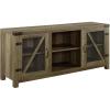 Walker Edison Wesley Modern Farmhouse Glass Door TV Stand for TVs up to 65 Inches, 58 Inch, Stone Grey, Without Fireplace(Rustic Oak)