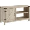 Walker Edison Wesley Modern Farmhouse Glass Door TV Stand for TVs up to 65 Inches, 58 Inch, Stone Grey, Without Fireplace(White Oak)