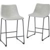 Walker Edison Xuma Modern Faux Leather Armless Low Back Counter Stool, Set of 2, Whiskey Brown(Grey)