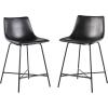 Walker Edison Xuma Modern Faux Leather Armless Low Back Counter Stool, Set of 2, Whiskey Brown(Modern Black)