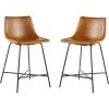 Walker Edison Xuma Modern Faux Leather Armless Low Back Counter Stool, Set of 2, Whiskey Brown(Modern Whiskey Brown)