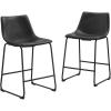 Walker Edison Xuma Modern Faux Leather Armless Low Back Counter Stool, Set of 2, Whiskey Brown(Urban Black)