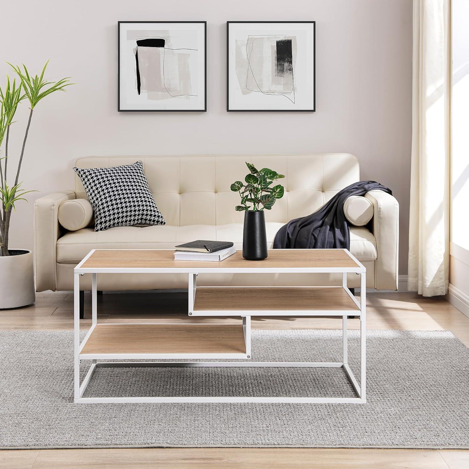 imageWalker Edison Contemporary Floating Shelf Coffee Table 40 Inch Coastal OakWhiteCoastal Oak