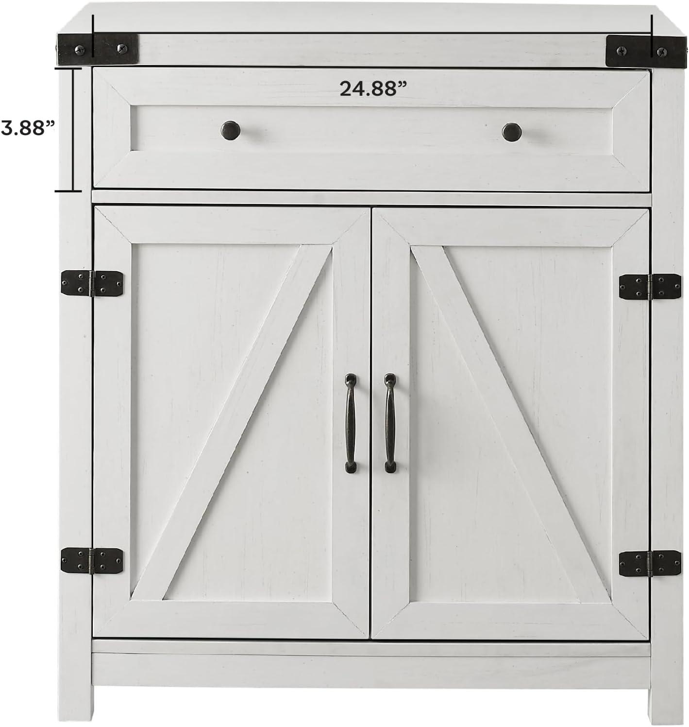 imageWalker Edison Farmhouse Double Barn Door Accent Kitchen Storage Cabinet Pantry with 1 Drawer 30 Inch Brushed whiteBrushed White