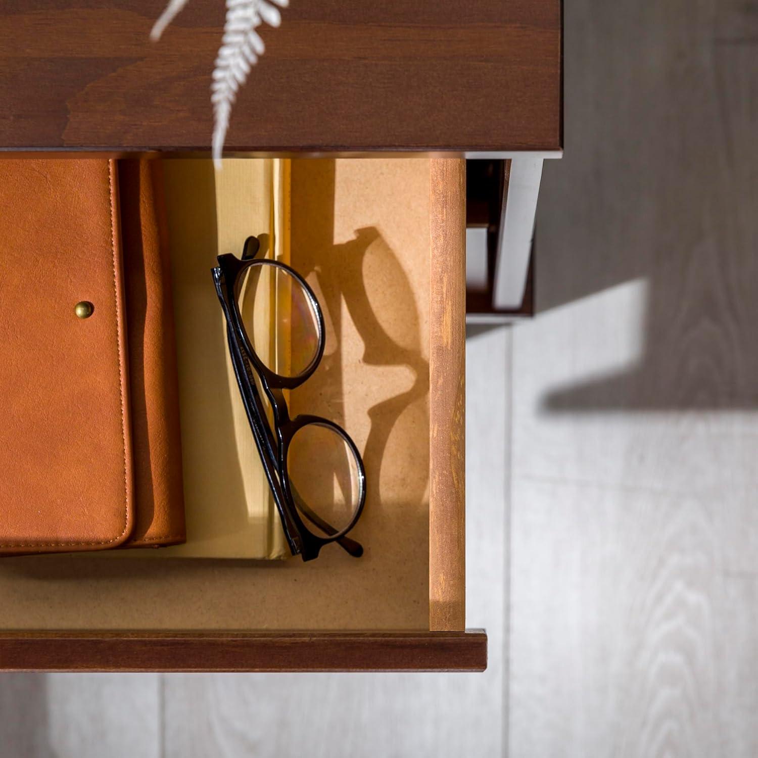 imageWalker Edison Mid Century Modern Grooved Handle Wood Nightstand Side Table Bedroom Storage Drawer and Shelf Bedside End Table 2 Drawer WalnutWalnut